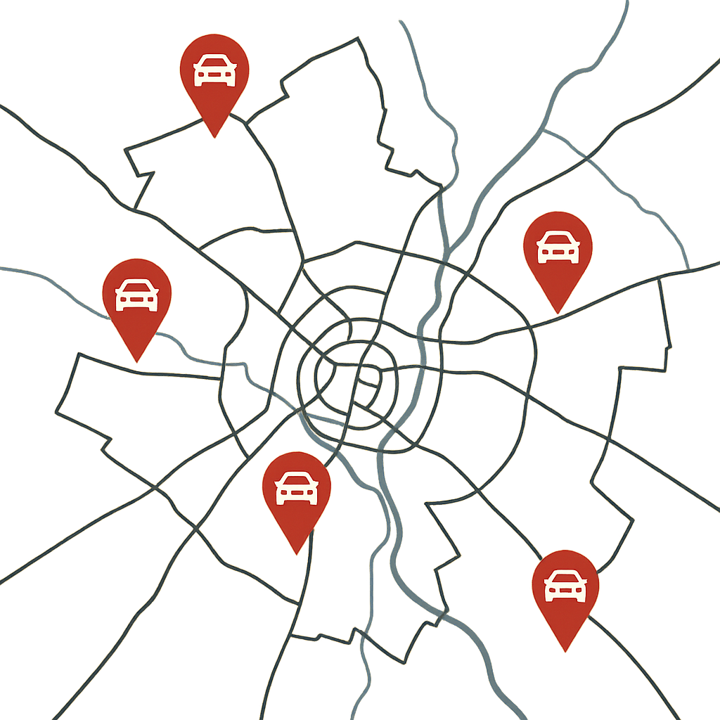 Stadtkarte von Zittau mit Markierungen für Auto Verkaufen und Fahrzeugankauf in allen Stadtteilen von der Innenstadt bis Hartau