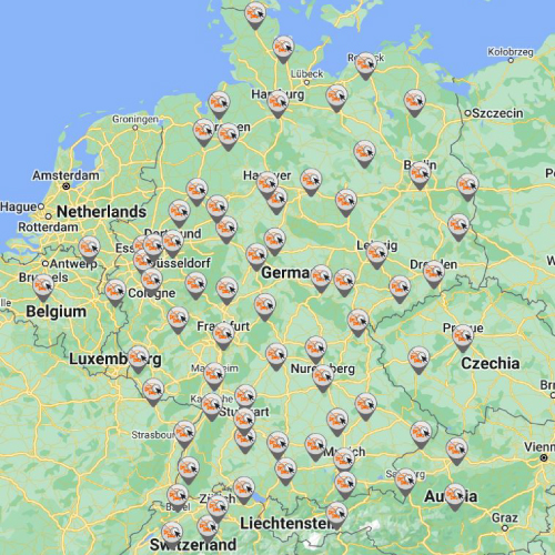 Autoankauf-regional.de Pointer von gekauften Autos auf der Deutschland-Karte