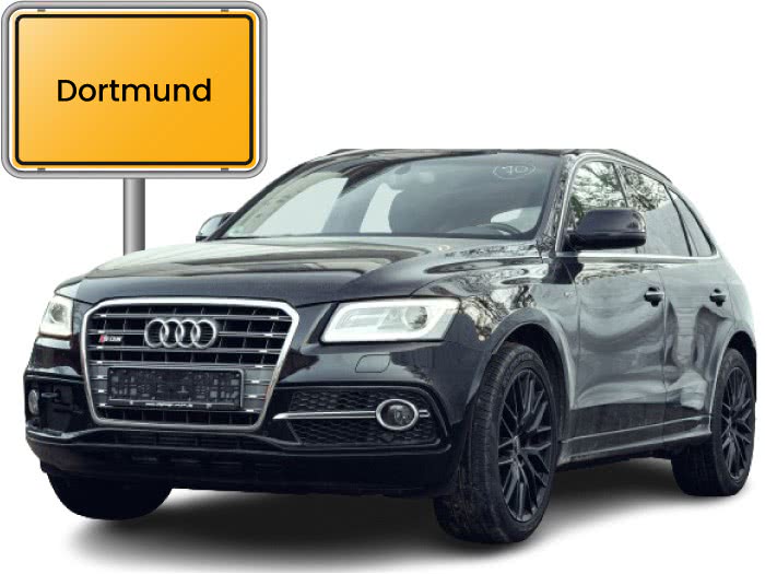 Autoankauf in Dortmund und ein Audi beim Verkaufen am Ortschild