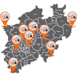 NRW Karte mit Markierungen zum PKW-Ankauf