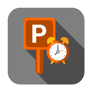 Parkplatzschild und Zeitangabe für Auto mit Motorschaden