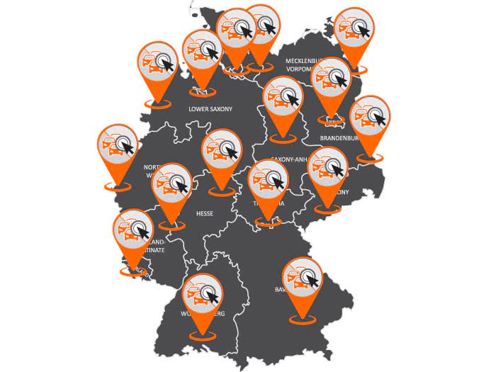 Markierungen auf der Deutschlandkarte beim PKW-Ankauf in jedem Bundesland