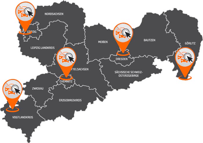 Autoankauf Sachsen Bundesland-Karte mit Standorten