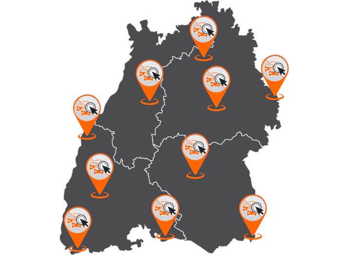 Standorte auf der Karte beim Autoankauf in BW