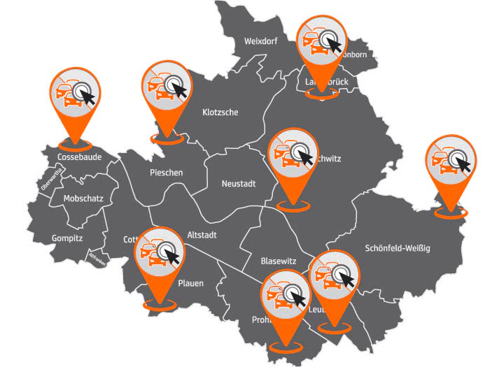 Autoankauf Dresden Markierungen auf der Map