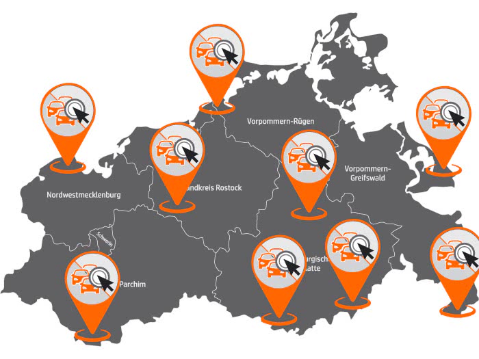 Mecklenburg-Vorpommern Autoankauf Standorte auf der Karte