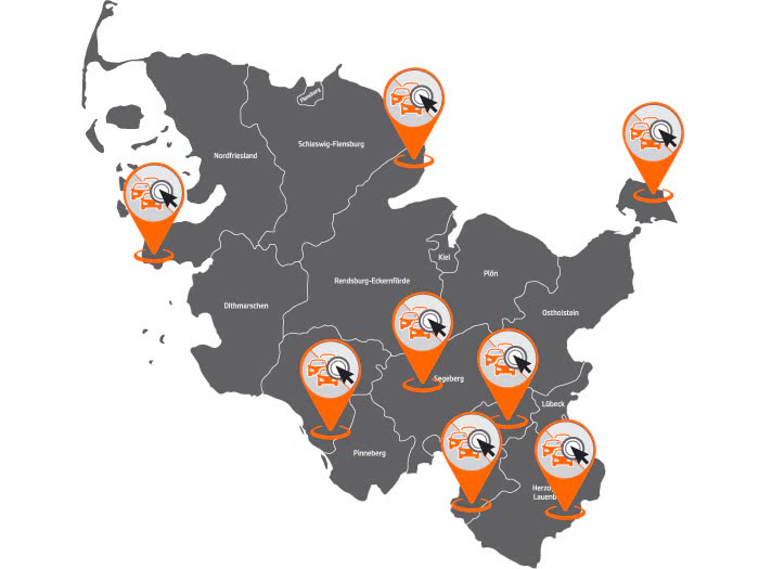Autoankauf-Standorte auf der Karte von Schleswig-Holstein